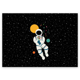 Поздравительная открытка с принтом Космический романтик в Петрозаводске, 100% бумага | плотность бумаги 280 г/м2, матовая, на обратной стороне линовка и место для марки
 | astronaut | cosmonaut | cosmos | galaxy | moon | planet | space | star | астронавт | галактика | звезды | космонавт | космос | луна | планета | скафандр
