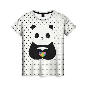 Женская футболка 3D с принтом Любовь панды в Петрозаводске, 100% полиэфир ( синтетическое хлопкоподобное полотно) | прямой крой, круглый вырез горловины, длина до линии бедер | Тематика изображения на принте: animal | bear | beast | forest | heart | love | nature | panda | животное | зверь | лес | любовь | медведь | панда | природа | сердце | страсть