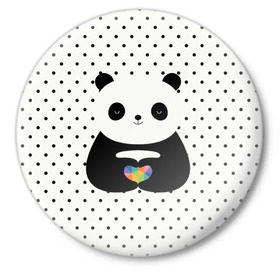 Значок с принтом Любовь панды в Петрозаводске,  металл | круглая форма, металлическая застежка в виде булавки | animal | bear | beast | forest | heart | love | nature | panda | животное | зверь | лес | любовь | медведь | панда | природа | сердце | страсть