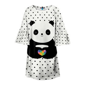 Детское платье 3D с принтом Любовь панды в Петрозаводске, 100% полиэстер | прямой силуэт, чуть расширенный к низу. Круглая горловина, на рукавах — воланы | animal | bear | beast | forest | heart | love | nature | panda | животное | зверь | лес | любовь | медведь | панда | природа | сердце | страсть
