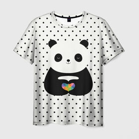 Мужская футболка 3D с принтом Любовь панды в Петрозаводске, 100% полиэфир | прямой крой, круглый вырез горловины, длина до линии бедер | animal | bear | beast | forest | heart | love | nature | panda | животное | зверь | лес | любовь | медведь | панда | природа | сердце | страсть