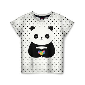 Детская футболка 3D с принтом Любовь панды в Петрозаводске, 100% гипоаллергенный полиэфир | прямой крой, круглый вырез горловины, длина до линии бедер, чуть спущенное плечо, ткань немного тянется | animal | bear | beast | forest | heart | love | nature | panda | животное | зверь | лес | любовь | медведь | панда | природа | сердце | страсть