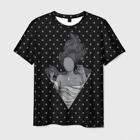 Мужская футболка 3D с принтом Молчаливая душа в Петрозаводске, 100% полиэфир | прямой крой, круглый вырез горловины, длина до линии бедер | geometry | girl | hipster | silence | soul | triangle | women | геометрия | девочка | девушка | душа | женщина | молчание | треугольник | хипстер