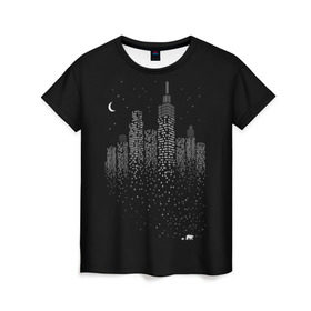 Женская футболка 3D с принтом Ночной город в Петрозаводске, 100% полиэфир ( синтетическое хлопкоподобное полотно) | прямой крой, круглый вырез горловины, длина до линии бедер | city | dark | galaxy | moon | night | planet | space | town | галактика | город | звезды | космос | луна | ночь | свет | столица | тьма