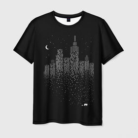 Мужская футболка 3D с принтом Ночной город в Петрозаводске, 100% полиэфир | прямой крой, круглый вырез горловины, длина до линии бедер | city | dark | galaxy | moon | night | planet | space | town | галактика | город | звезды | космос | луна | ночь | свет | столица | тьма