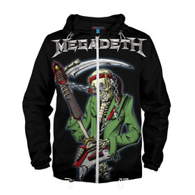 Мужская ветровка 3D с принтом Megadeth в Петрозаводске, 100% полиэстер | подол и капюшон оформлены резинкой с фиксаторами, два кармана без застежек по бокам, один потайной карман на груди | Тематика изображения на принте: 