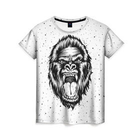 Женская футболка 3D с принтом Рык гориллы в Петрозаводске, 100% полиэфир ( синтетическое хлопкоподобное полотно) | прямой крой, круглый вырез горловины, длина до линии бедер | animal | beast | gorilla | head | monkey | nature | rage | roar | голова | горилла | жиивотное | зверь | обезьяна | природа | рык | ярость