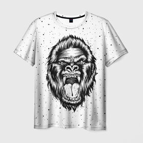 Мужская футболка 3D с принтом Рык гориллы в Петрозаводске, 100% полиэфир | прямой крой, круглый вырез горловины, длина до линии бедер | animal | beast | gorilla | head | monkey | nature | rage | roar | голова | горилла | жиивотное | зверь | обезьяна | природа | рык | ярость