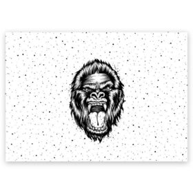 Поздравительная открытка с принтом Рык гориллы в Петрозаводске, 100% бумага | плотность бумаги 280 г/м2, матовая, на обратной стороне линовка и место для марки
 | animal | beast | gorilla | head | monkey | nature | rage | roar | голова | горилла | жиивотное | зверь | обезьяна | природа | рык | ярость