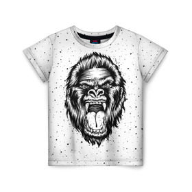 Детская футболка 3D с принтом Рык гориллы в Петрозаводске, 100% гипоаллергенный полиэфир | прямой крой, круглый вырез горловины, длина до линии бедер, чуть спущенное плечо, ткань немного тянется | animal | beast | gorilla | head | monkey | nature | rage | roar | голова | горилла | жиивотное | зверь | обезьяна | природа | рык | ярость