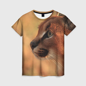 Женская футболка 3D с принтом Рысь в Петрозаводске, 100% полиэфир ( синтетическое хлопкоподобное полотно) | прямой крой, круглый вырез горловины, длина до линии бедер | амурский | животные | киса | кот | котенок | кошка | пума | рысь | серый | тигр | хищник