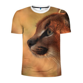Мужская футболка 3D спортивная с принтом Рысь в Петрозаводске, 100% полиэстер с улучшенными характеристиками | приталенный силуэт, круглая горловина, широкие плечи, сужается к линии бедра | амурский | животные | киса | кот | котенок | кошка | пума | рысь | серый | тигр | хищник