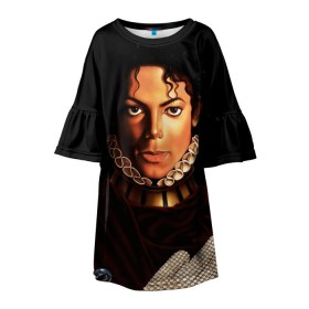 Детское платье 3D с принтом Король Майкл Джексон в Петрозаводске, 100% полиэстер | прямой силуэт, чуть расширенный к низу. Круглая горловина, на рукавах — воланы | Тематика изображения на принте: king | michael jackson | pop music | король | майкл | музыка | перчатка | поп музыка