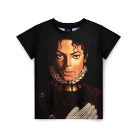 Детская футболка 3D с принтом Король Майкл Джексон в Петрозаводске, 100% гипоаллергенный полиэфир | прямой крой, круглый вырез горловины, длина до линии бедер, чуть спущенное плечо, ткань немного тянется | king | michael jackson | pop music | король | майкл | музыка | перчатка | поп музыка