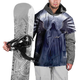 Накидка на куртку 3D с принтом Скелетон в Петрозаводске, 100% полиэстер |  | death | moon | night | rocks | skeleton | wings | камни | крылья | луна | ночь | скелет