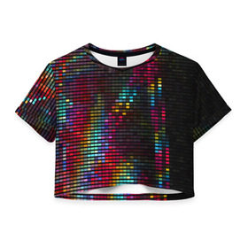 Женская футболка 3D укороченная с принтом neon-abstract в Петрозаводске, 100% полиэстер | круглая горловина, длина футболки до линии талии, рукава с отворотами | пиксельный