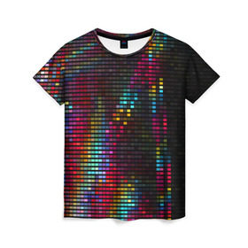 Женская футболка 3D с принтом neon-abstract в Петрозаводске, 100% полиэфир ( синтетическое хлопкоподобное полотно) | прямой крой, круглый вырез горловины, длина до линии бедер | пиксельный