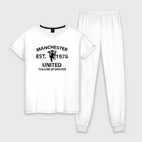 Женская пижама хлопок с принтом Manchester United - Est 1878 (Чёрный) в Петрозаводске, 100% хлопок | брюки и футболка прямого кроя, без карманов, на брюках мягкая резинка на поясе и по низу штанин | manchester united | манчестер юнайтед | футбол