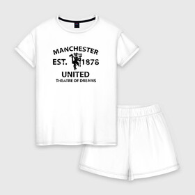 Женская пижама с шортиками хлопок с принтом Manchester United - Est 1878 (Чёрный) в Петрозаводске, 100% хлопок | футболка прямого кроя, шорты свободные с широкой мягкой резинкой | manchester united | манчестер юнайтед | футбол