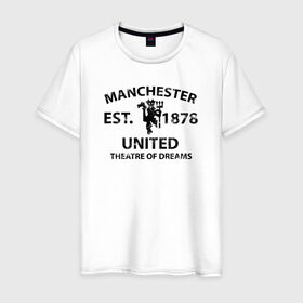 Мужская футболка хлопок с принтом Manchester United - Est.1878 (Чёрный) в Петрозаводске, 100% хлопок | прямой крой, круглый вырез горловины, длина до линии бедер, слегка спущенное плечо. | manchester united | манчестер юнайтед | футбол