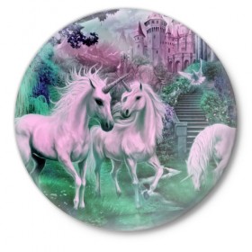 Значок с принтом Единорог в Петрозаводске,  металл | круглая форма, металлическая застежка в виде булавки | единорог | лошадь | сказка | фантастика