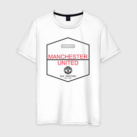 Мужская футболка хлопок с принтом Manchester United - Old Trafford (чёрный рисунок) в Петрозаводске, 100% хлопок | прямой крой, круглый вырез горловины, длина до линии бедер, слегка спущенное плечо. | 