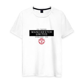 Мужская футболка хлопок с принтом Manchester United - Established 1878 (чёрный) в Петрозаводске, 100% хлопок | прямой крой, круглый вырез горловины, длина до линии бедер, слегка спущенное плечо. | Тематика изображения на принте: manchester united | манчестер юнайтед | футбол