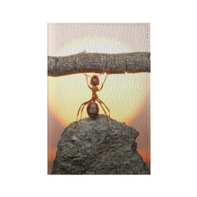 Обложка для паспорта матовая кожа с принтом Муравей в Петрозаводске, натуральная матовая кожа | размер 19,3 х 13,7 см; прозрачные пластиковые крепления | Тематика изображения на принте: ветка | жук | закат | камень | муравей | насекомые | природа