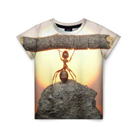 Детская футболка 3D с принтом Муравей в Петрозаводске, 100% гипоаллергенный полиэфир | прямой крой, круглый вырез горловины, длина до линии бедер, чуть спущенное плечо, ткань немного тянется | ветка | жук | закат | камень | муравей | насекомые | природа