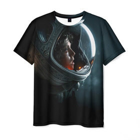 Мужская футболка 3D с принтом Девушка космонавт в Петрозаводске, 100% полиэфир | прямой крой, круглый вырез горловины, длина до линии бедер | alien | космос | рипли | скафандр | чужой