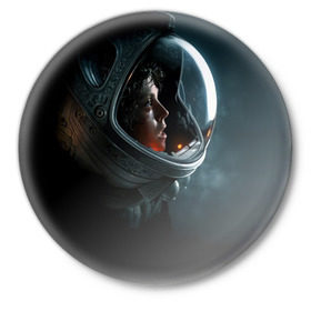 Значок с принтом Девушка космонавт в Петрозаводске,  металл | круглая форма, металлическая застежка в виде булавки | Тематика изображения на принте: alien | космос | рипли | скафандр | чужой