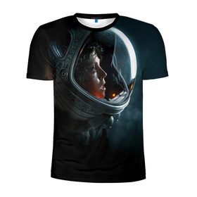 Мужская футболка 3D спортивная с принтом Девушка космонавт в Петрозаводске, 100% полиэстер с улучшенными характеристиками | приталенный силуэт, круглая горловина, широкие плечи, сужается к линии бедра | alien | космос | рипли | скафандр | чужой