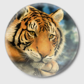 Значок с принтом Тигр в Петрозаводске,  металл | круглая форма, металлическая застежка в виде булавки | 