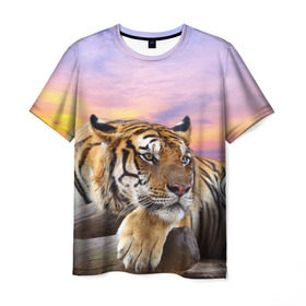 Мужская футболка 3D с принтом Тигр в Петрозаводске, 100% полиэфир | прямой крой, круглый вырез горловины, длина до линии бедер | амурский | животные | зверь | киса | кот | котенок | кошка | тигр | хищник