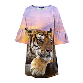 Детское платье 3D с принтом Тигр в Петрозаводске, 100% полиэстер | прямой силуэт, чуть расширенный к низу. Круглая горловина, на рукавах — воланы | амурский | животные | зверь | киса | кот | котенок | кошка | тигр | хищник