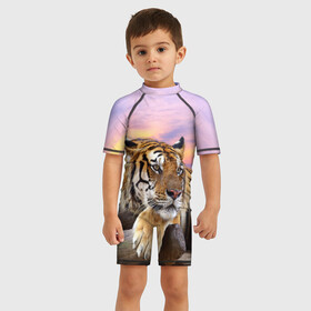Детский купальный костюм 3D с принтом Тигр в Петрозаводске, Полиэстер 85%, Спандекс 15% | застежка на молнии на спине | амурский | животные | зверь | киса | кот | котенок | кошка | тигр | хищник