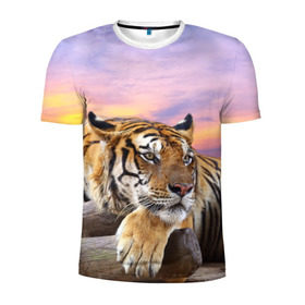 Мужская футболка 3D спортивная с принтом Тигр в Петрозаводске, 100% полиэстер с улучшенными характеристиками | приталенный силуэт, круглая горловина, широкие плечи, сужается к линии бедра | амурский | животные | зверь | киса | кот | котенок | кошка | тигр | хищник