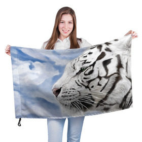Флаг 3D с принтом Белый тигр в Петрозаводске, 100% полиэстер | плотность ткани — 95 г/м2, размер — 67 х 109 см. Принт наносится с одной стороны | 