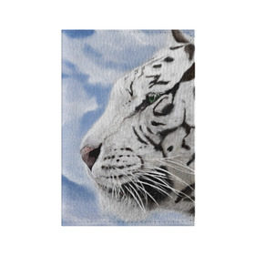 Обложка для паспорта матовая кожа с принтом Белый тигр в Петрозаводске, натуральная матовая кожа | размер 19,3 х 13,7 см; прозрачные пластиковые крепления | 