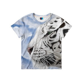 Детская футболка 3D с принтом Белый тигр в Петрозаводске, 100% гипоаллергенный полиэфир | прямой крой, круглый вырез горловины, длина до линии бедер, чуть спущенное плечо, ткань немного тянется | Тематика изображения на принте: 