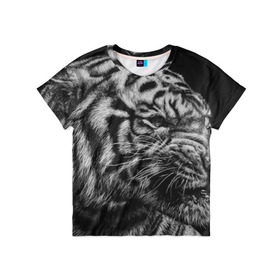 Детская футболка 3D с принтом Тигр в Петрозаводске, 100% гипоаллергенный полиэфир | прямой крой, круглый вырез горловины, длина до линии бедер, чуть спущенное плечо, ткань немного тянется | Тематика изображения на принте: амурский | животные | зверь | киса | кот | котенок | кошка | серый | тигр | тигренок | хищник