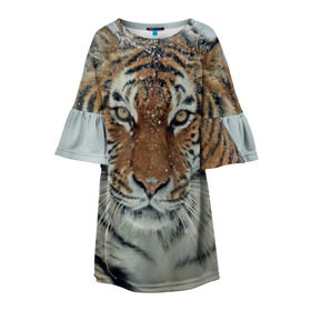 Детское платье 3D с принтом Тигр в Петрозаводске, 100% полиэстер | прямой силуэт, чуть расширенный к низу. Круглая горловина, на рукавах — воланы | амурский | животные | зверь | киса | кот | котенок | кошка | тигр | хищник