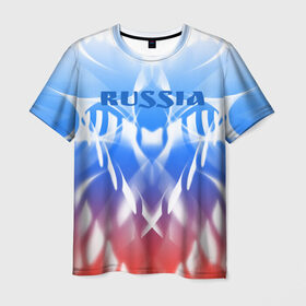 Мужская футболка 3D с принтом Россия и узоры в Петрозаводске, 100% полиэфир | прямой крой, круглый вырез горловины, длина до линии бедер | абстрактный | интересный | красивый | мода | новый | объем | патриотизм | плавный | россия | стиль | стильный | узор | цвет | яркий