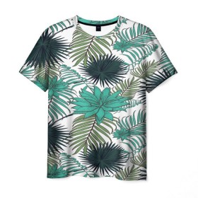 Мужская футболка 3D с принтом Tropical в Петрозаводске, 100% полиэфир | прямой крой, круглый вырез горловины, длина до линии бедер | flower | тропики | тропический | цветы