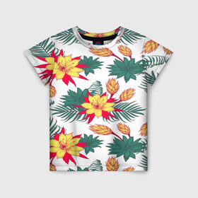 Детская футболка 3D с принтом Tropical Pattern в Петрозаводске, 100% гипоаллергенный полиэфир | прямой крой, круглый вырез горловины, длина до линии бедер, чуть спущенное плечо, ткань немного тянется | flower | поле | тропики | тропический | цветочки | цветы
