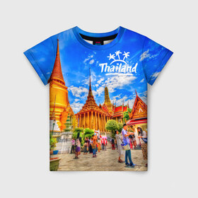 Детская футболка 3D с принтом Таиланд в Петрозаводске, 100% гипоаллергенный полиэфир | прямой крой, круглый вырез горловины, длина до линии бедер, чуть спущенное плечо, ткань немного тянется | architecture | bangkok | clouds | landmark | people | sky | temple of the emerald buddha | thailand | tourism | архитектура | бангкок | достопримечательность | люди | небо | облака | таиланд | туризм | храм изумрудного будды
