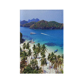 Обложка для паспорта матовая кожа с принтом Таиланд в Петрозаводске, натуральная матовая кожа | размер 19,3 х 13,7 см; прозрачные пластиковые крепления | beach | clouds | islands | palm trees | people | sand | sea | ships | sky | thailand | tourism | корабли | люди | море | небо | облака | острова | пальмы | песок | пляж | таиланд | туризм