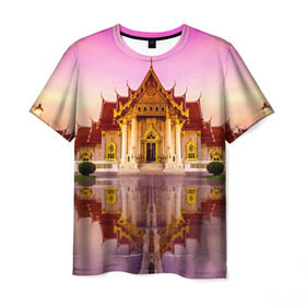 Мужская футболка 3D с принтом Таиланд в Петрозаводске, 100% полиэфир | прямой крой, круглый вырез горловины, длина до линии бедер | landmark | reflection | temple | thailand | tourism | water | вода | достопримечательность | отражение | таиланд | туризм | храм