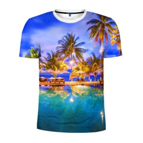 Мужская футболка 3D спортивная с принтом Таиланд в Петрозаводске, 100% полиэстер с улучшенными характеристиками | приталенный силуэт, круглая горловина, широкие плечи, сужается к линии бедра | clouds | pool | reflection | sea | sky | sunset | thailand | tourism | trees | water | бассейн | вода | закат | море | небо | облака | отражение | пальмы | таиланд | туризм