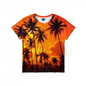 Детская футболка 3D с принтом Таиланд в Петрозаводске, 100% гипоаллергенный полиэфир | прямой крой, круглый вырез горловины, длина до линии бедер, чуть спущенное плечо, ткань немного тянется | clouds | nature | palms | sky | sunset | thailand | tourism | закат | небо | облака | пальмы | природа | таиланд | туризм